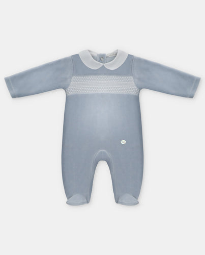 Pelele Largo Terciopelo Unisex Smock Sweet Dreams Celeste Grisaceo