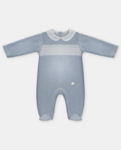 Pelele Largo Terciopelo Unisex Smock Sweet Dreams Celeste Grisaceo