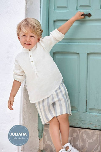 Conjunto Camisa Niño Pantalón Rayado Blanco Cielo ALINA