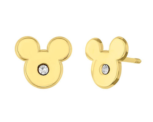 Broquel Disney Mickey Bisel con CZ Oro 10K