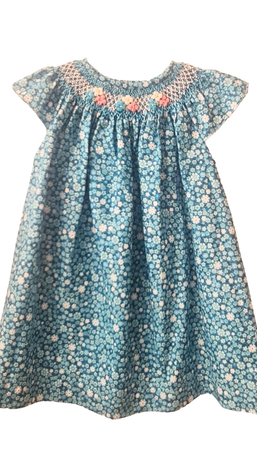 Vestido Smock Flores Azul PETIT NENE