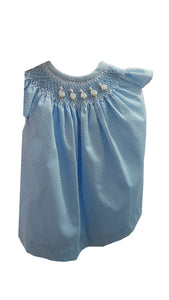 Vestido Smock Azul Puntos Blancos con Patitos Bordados PETIT NENE