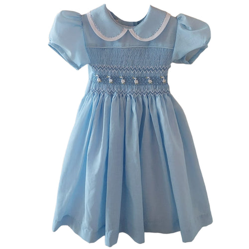 Vestido Smock Patos  Manga Corta Azul  PETIT NENE