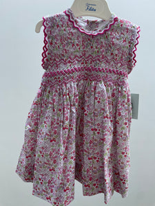 Vestido "Henar" con estampador rosa y bordado