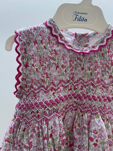 Vestido "Henar" con estampador rosa y bordado