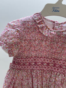 Vestido "Gloria" rosa con mangas y estampado